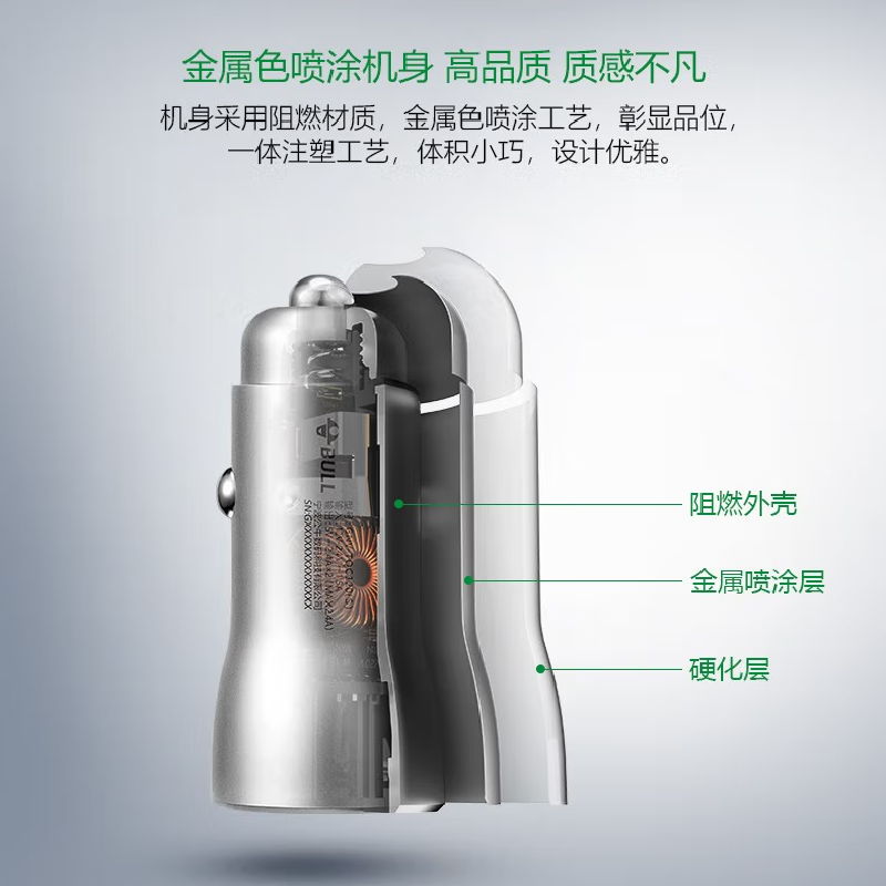 公牛银色塑料车载USB充电器TQC120