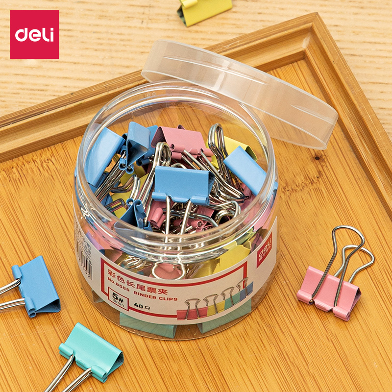 得力8555-5#彩色长尾夹19mm（混）40只/筒-10筒