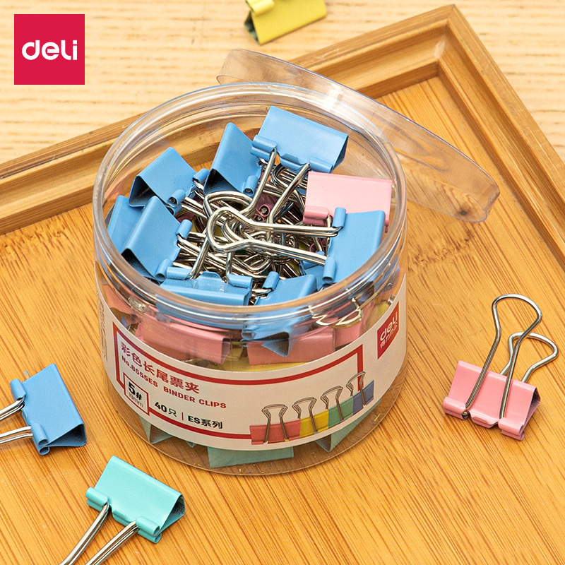 得力8555ES彩色长尾票夹（混）40只/筒-10筒